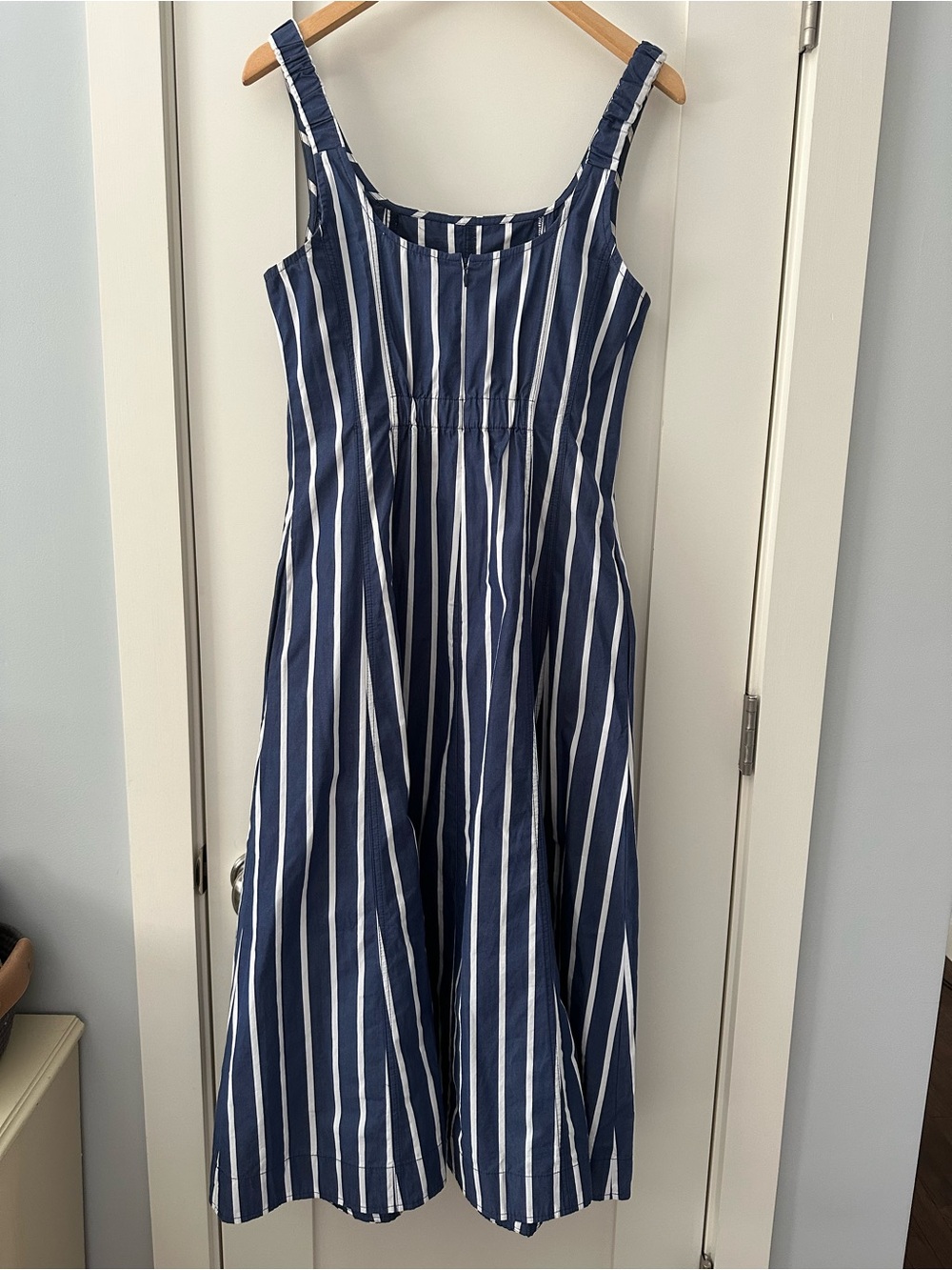 NWT Madewell Rylee Midi Dress Cool Navy Stripe Poplin Size 4 - Picture 7 of 11